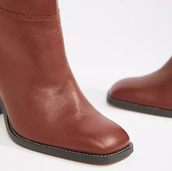 Asos Clara leather made in Italy mid calf block heel square boot free people dup - Picture 9 of 10